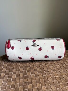 Coach White Leather Ladybug Cosmetic Case